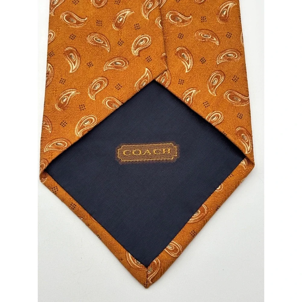 Coach Mens Silk Tie Burnt Orange Paisley Medallion Handmade USA Business Formal